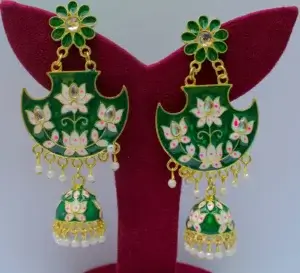 lotus Chandbaali earrings green colour