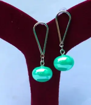 stylish droplet design earrings green colour